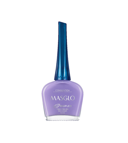 Esmalte Masglo Consentida en tono rosado suave, con frasco abierto mostrando el esmalte y la brocha.
