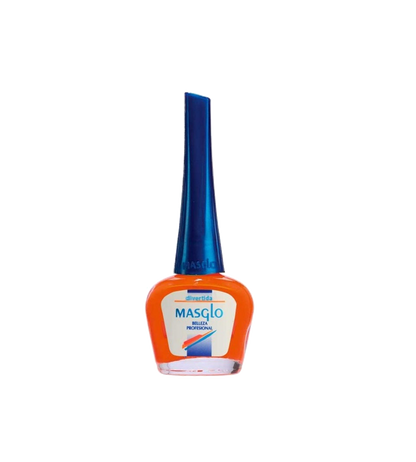 Esmalte Masglo A-F en botella con color vibrante, muestra el envase y el tono brillante del esmalte para uñas.