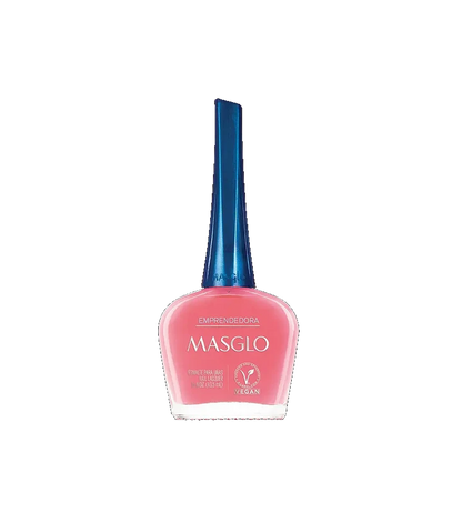 Esmalte Masglo A-F en frasco con color rosa suave y aplicador visible, muestra el producto de la marca Masglo para uñas.