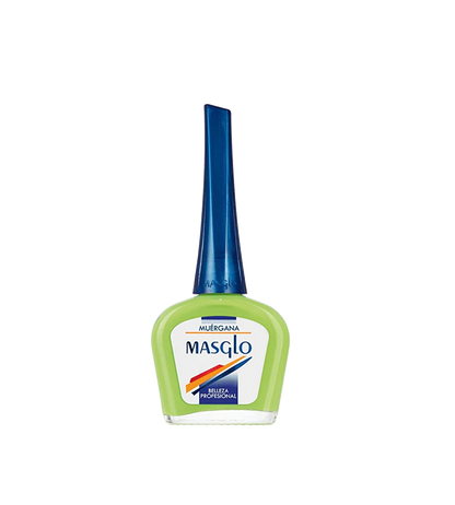 Esmalte Masglo A-F en frasco con color rosado suave y brillo brillante, muestra la botella de esmalte de la marca Masglo.