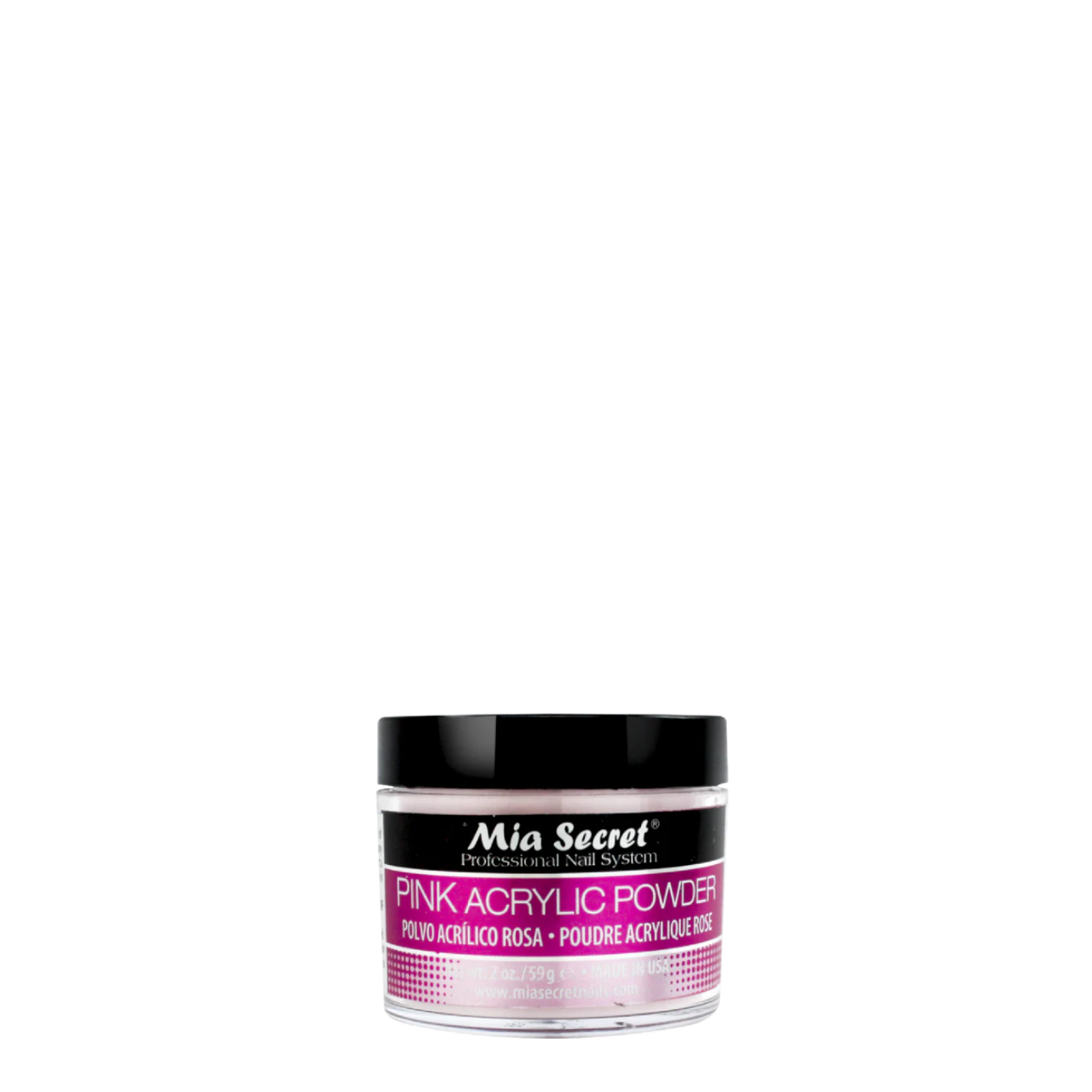 Polvo acrílico rosa Mia Secret para uñas, envase de 59 g, tratamiento de belleza para manicuras y fortalecimiento de uñas.