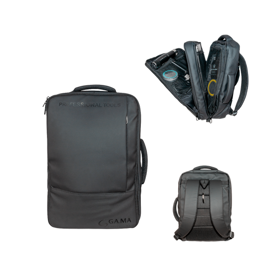 Mochila para herramientas de peluquería y barbería Gama, bolsa negra de 30L con compartimentos para herramientas.