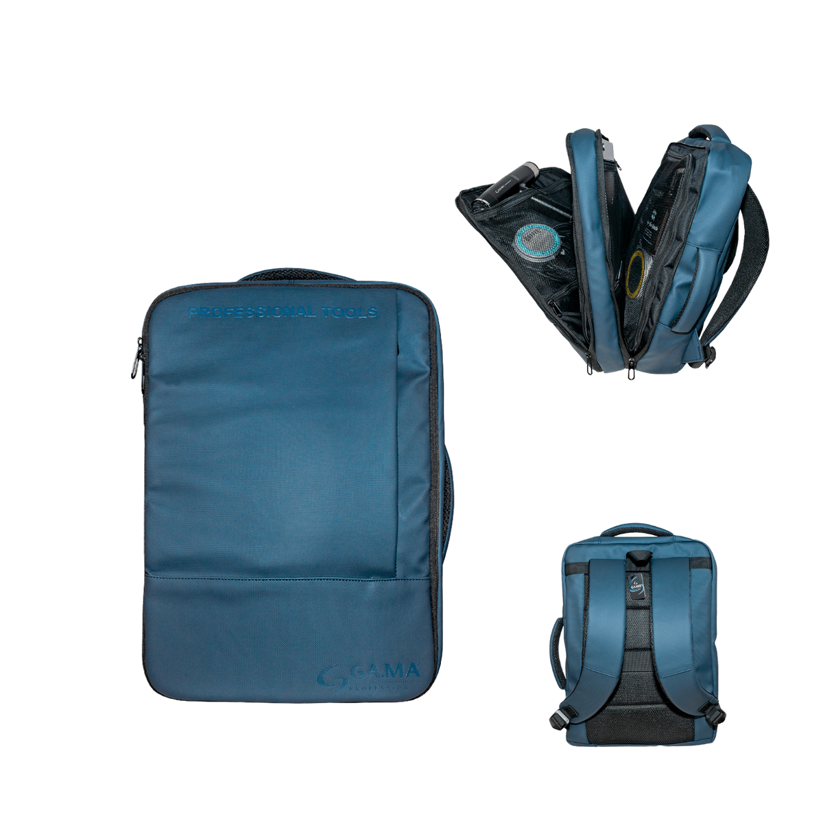 Mochila de transporte profesional para herramientas de peluqueria y barberia GA.MA Professional 30L azul
