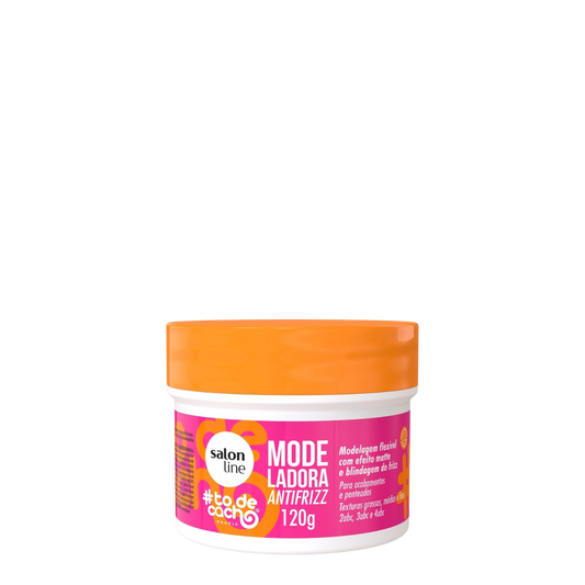 Pote de 120 g de la pomada Modeladora Antifrizz #todecacho de Salon Line, fijador con efecto mate para control del frizz, acabado de peinados y peinado de baby hair.