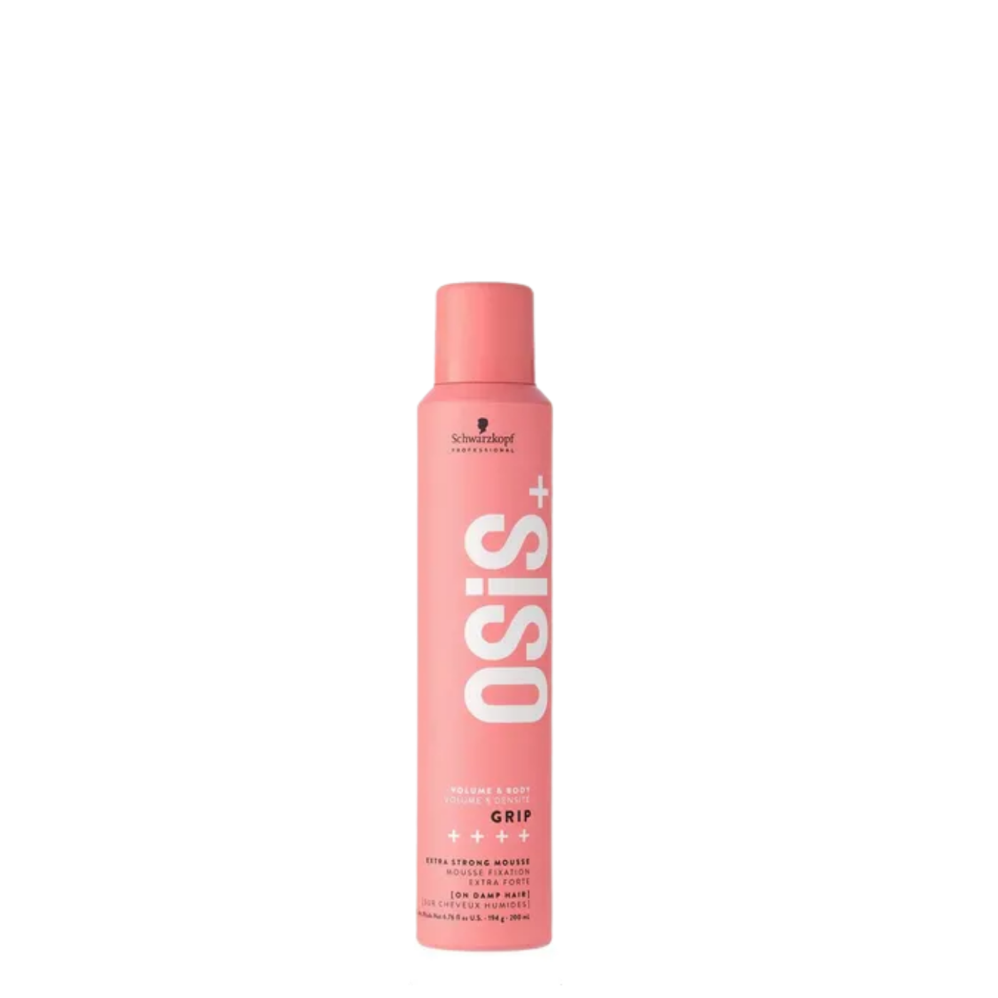Espuma para peinar Schwarzkopf Osis+ Grip de 200ml con fijación extrema, mostrando la botella y la etiqueta del producto.