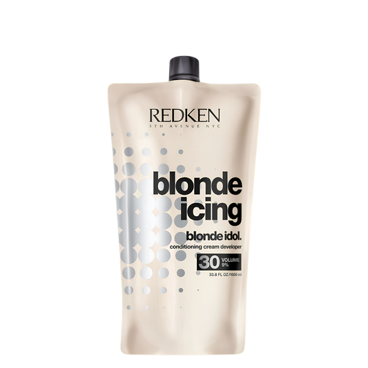 Revelador acondicionador Blonde Glam de Redken, 1000 ml, con volumen 30 (9%) para aclarar el cabello rubio.