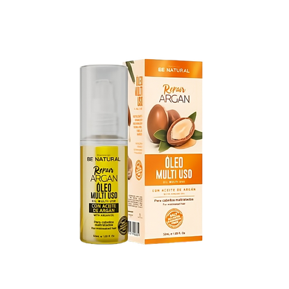 Aceite capilar de argán Be Natural de 50 ml en botella con dispensador, para cabello saludable y brillante.