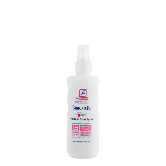 Envase en spray de Protector Solar SPF 50+ Baby Simonds de 190ml, bloqueador hipoalergénico para la piel sensible de bebés y niños