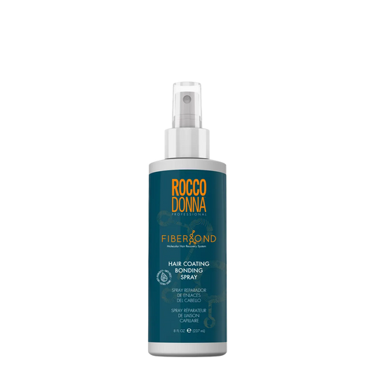 Botella de 237ml con atomizador de Protector Térmico FiberBond Rocco Donna Professional, spray reconstructor estructural y escudo térmico para peinado con calor.