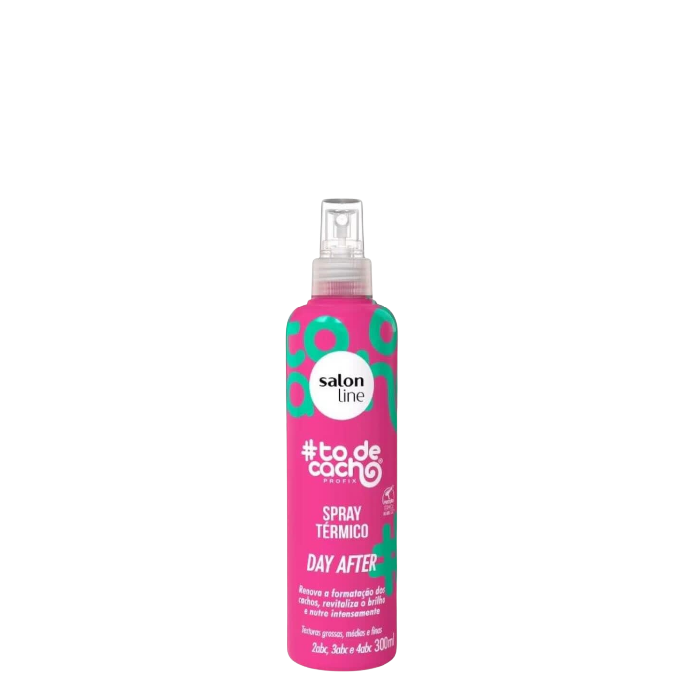 Botella de 300 ml con atomizador del protector térmico y spray Day After #todecacho Salon Line, tratamiento para hidratar y proteger rizos y cabellos crespos del calor.