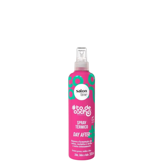 Botella de 300 ml con atomizador del protector térmico y spray Day After #todecacho Salon Line, tratamiento para hidratar y proteger rizos y cabellos crespos del calor.