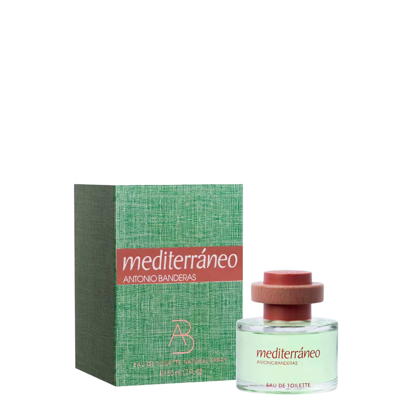 Perfume Antonio Banderas Mediterraneo 50 ml Eau de Toilette, botella elegante con aroma fresco y floral.