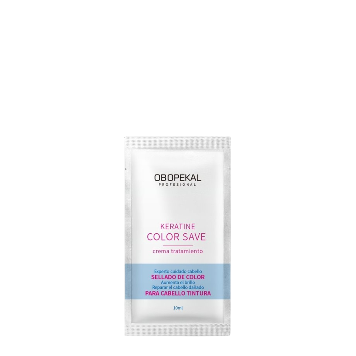 Sachet de crema capilar sellador de color Obopekal, producto para proteger y realzar el color del cabello en la imagen.