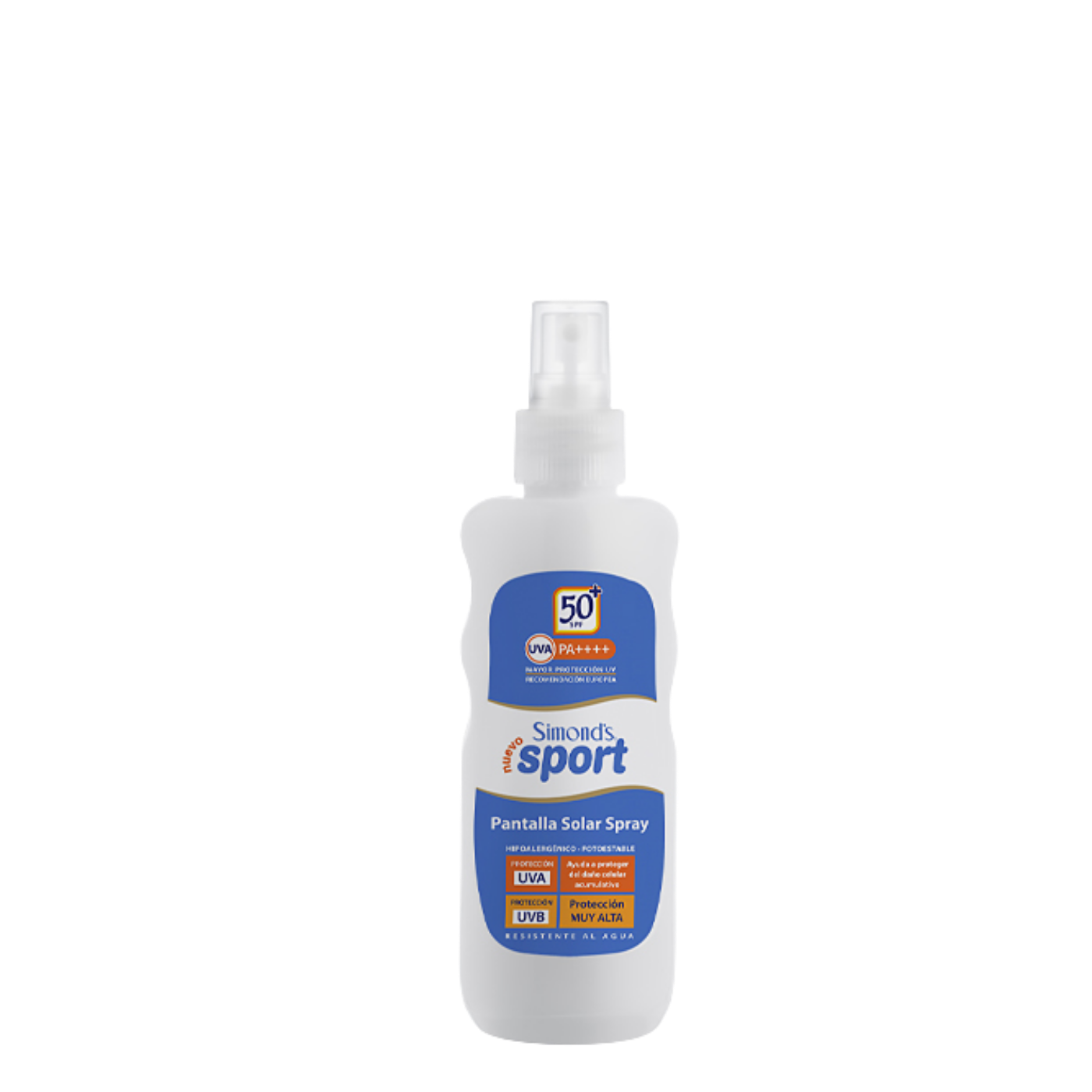 Botella de Protector Solar SPF 50+ Sport Simonds de 190ml, bloqueador solar resistente al agua y sudor para deportistas.