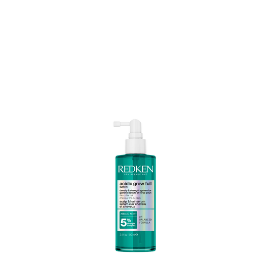 Botella de 100ml de Serum Redken Acidic Grow Full System con aplicador de precisión, tratamiento leave-in densificador y de fuerza para cabello fino y cuero cabelludo.