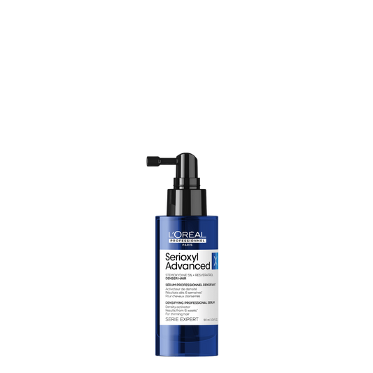 Sérum densificador para cabello fino de L'Oréal Professionnel Serioxyl Advanced en botella de 90 ml.