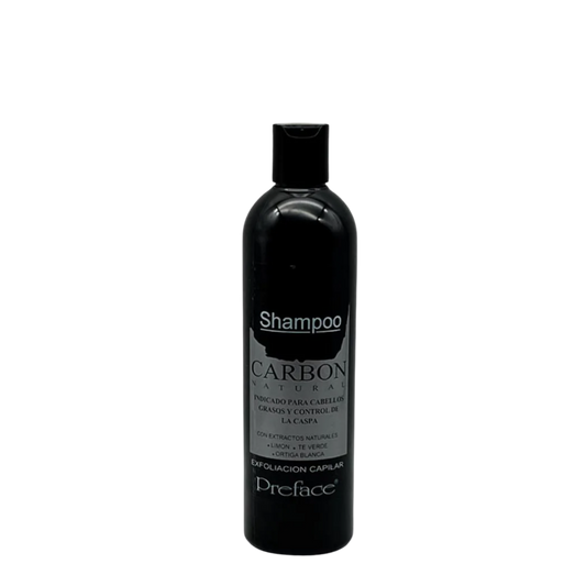 Champú de carbón natural Preface de 400ml con botella y etiqueta visible, ideal para limpieza profunda del cabello.