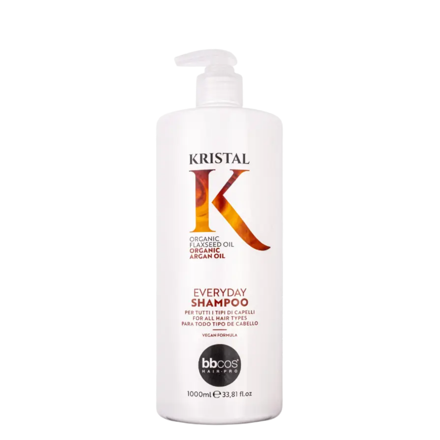Champú BBCOS Uso Frecuente Kristal Basic Everyday en botella de 1000 ml, con fórmula suave para uso diario del cabello.