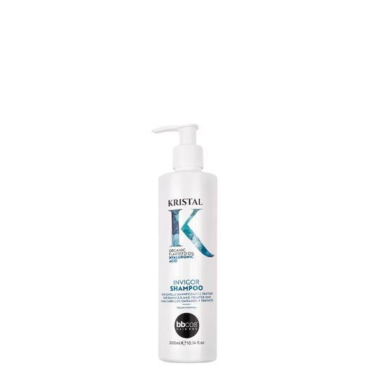 Champú revitalizante Kristal Invigorating de BBCOS en botella de 300 ml, con fórmula energizante y revitalizante para el cabello.