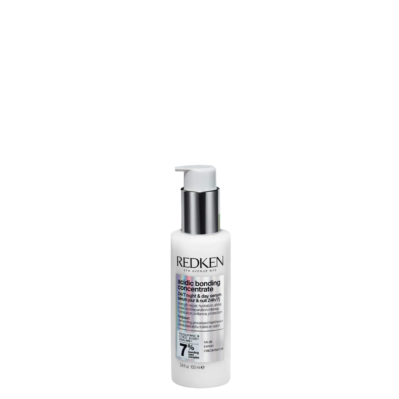 Sérum Redken Acidic Bonding Concentrate día y noche en frasco de 100 ml, con aplicación en cabello dañado y fortalecido