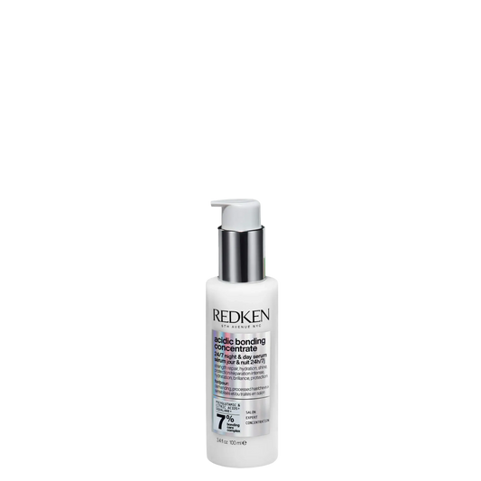 Sérum Redken Acidic Bonding Concentrate día y noche en frasco de 100 ml, con aplicación en cabello dañado y fortalecido