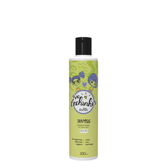 Champú infantil Griffus Amo Cachinhos para rizos, frasco de 300 ml, cuidado suave para cabello rizado de niños.