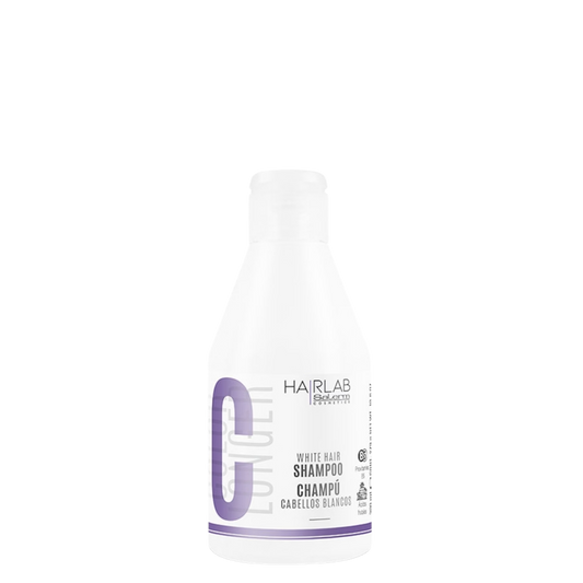 Champú matizador para cabellos blancos HAIRLAB Color Longer de Salerm, botella de 300 ml con etiqueta visible.