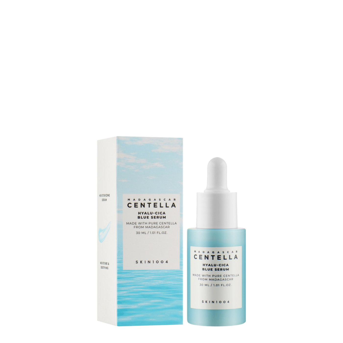 Suero facial SKIN1004 Madagascar Centella Hyalu-Cica en botella de 50 ml, con fórmula hidratante y calmante para la piel