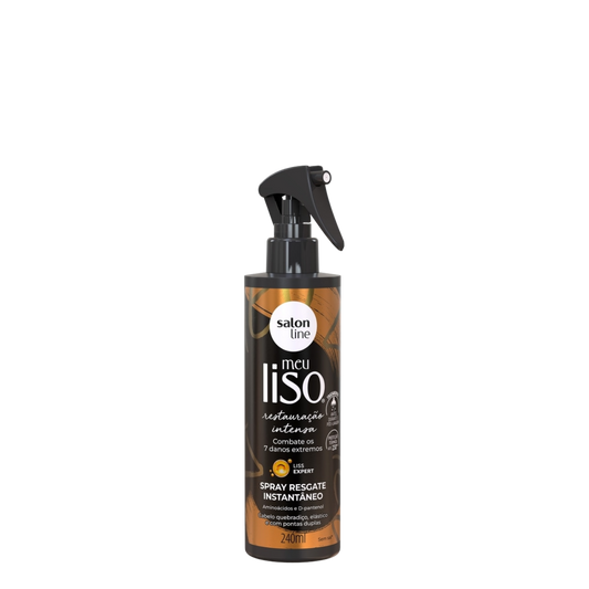 Spray para peinar Salon Line Meu Liso Restauración Intensa en envase de 240 ml, con fórmula para restaurar y alisar el cabello.