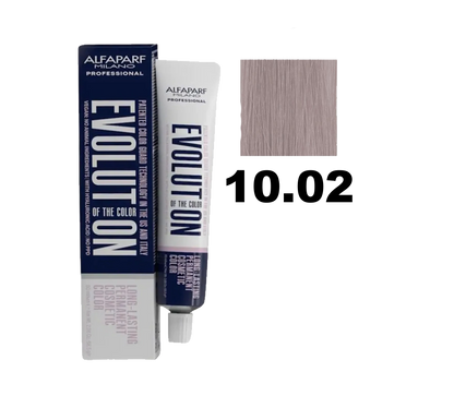 Tinte de coloración Evolution de Alfaparf en envase con tono 10.02, para cabello con color vibrante y duradero.