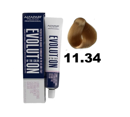 Tinte Evolution de Alfaparf en caja con tonos marrón oscuro, muestra el frasco de tintura para cabello en color castaño oscuro.