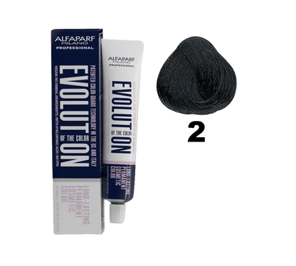 Tinte Evolution de Alfaparf en caja con tubo de color y aplicador para cabello, en tonos vibrantes y naturales.