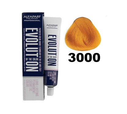 Tinte de cabello Evolution de Alfaparf en frasco, color 3000, con envase y etiqueta visible.