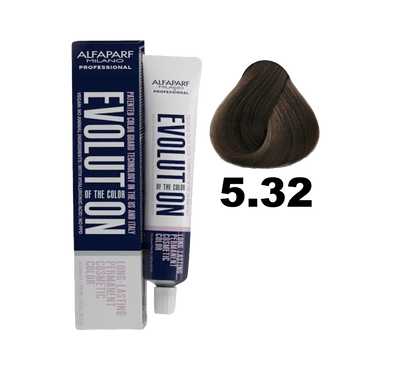 Tinte Evolution de Alfaparf en caja con tonos rubios oscuros, coloración para cabello en botella con aplicador