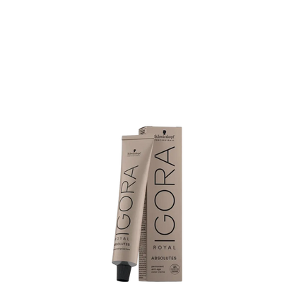 Tinte Schwarzkopf Igora Absolute en caja con frascos de color y aplicador, para teñir el cabello con acabado profesional.