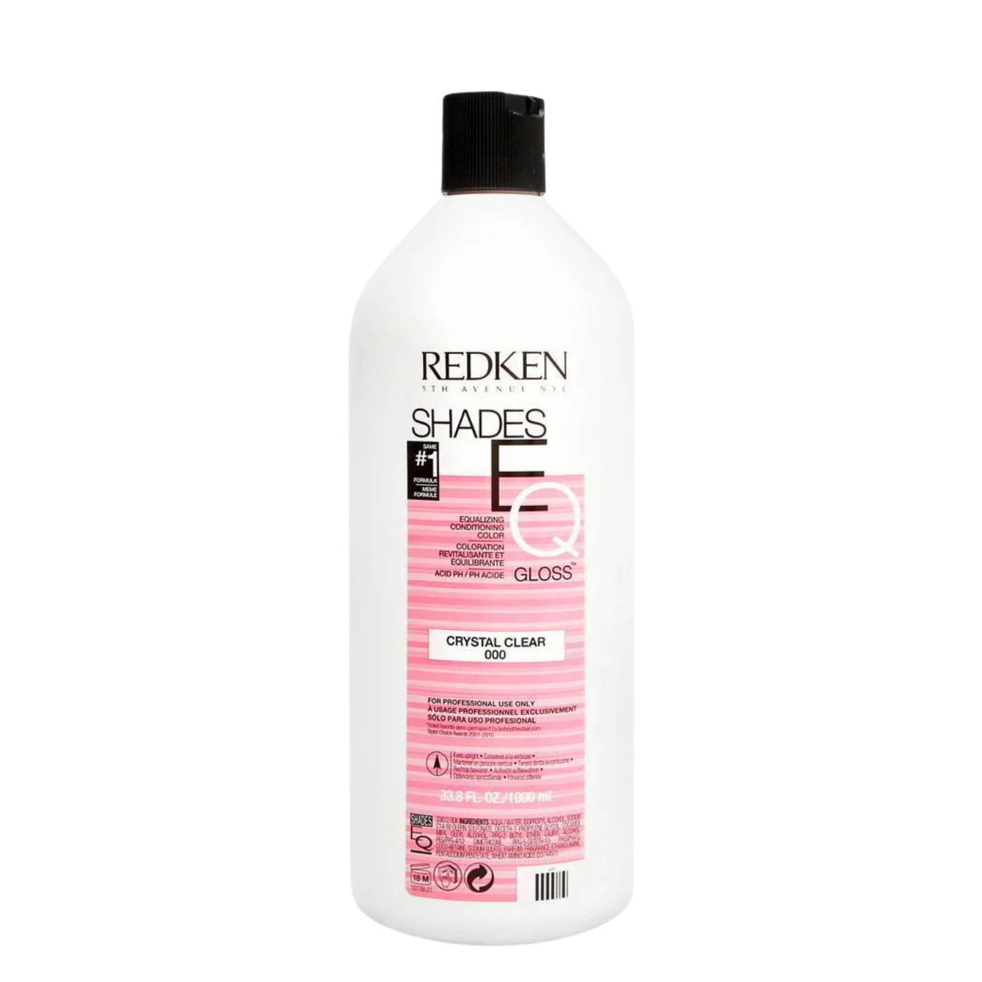 Botella profesional de 1000 ml (1 Litro) de Shades EQ Gloss Crystal Clear de la marca Redken, tratamiento de brillo demi-permanente de pH ácido y sin amoníaco para acondicionar y diluir tonos.