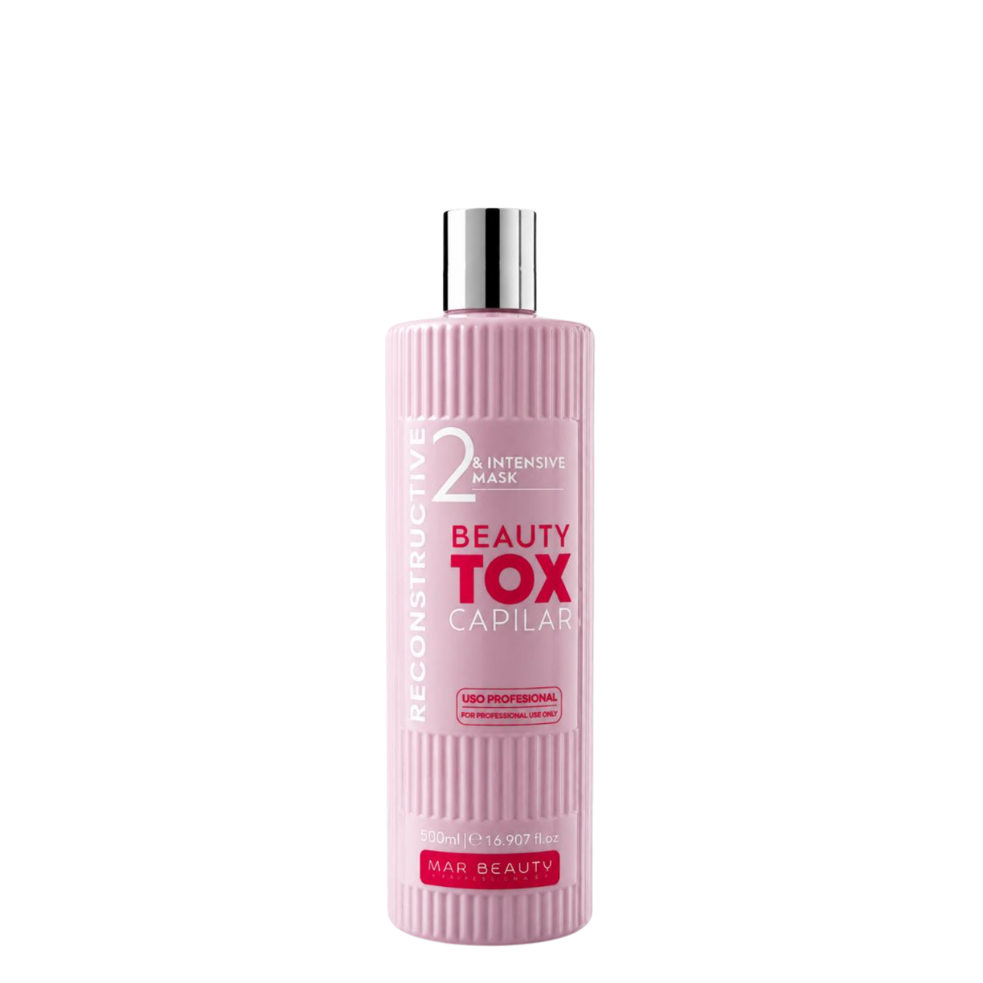 Envase de 500 ml de Paso 2 Beauty-Tox Capilar, tratamiento profesional de botox capilar y termo-alineamiento sin formol para la reconstrucción intensa y eliminación del frizz.