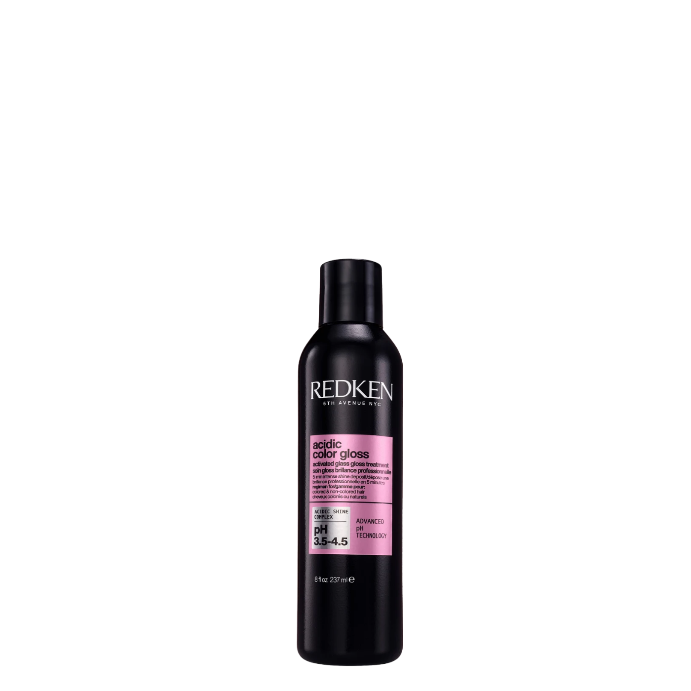 Botella de 237 ml de Tratamiento Activador de Brillo Acidic Color Gloss (Activated Glass Gloss Treatment) de la marca Redken, tratamiento capilar profesional de pH ácido para un brillo espejo extremo.