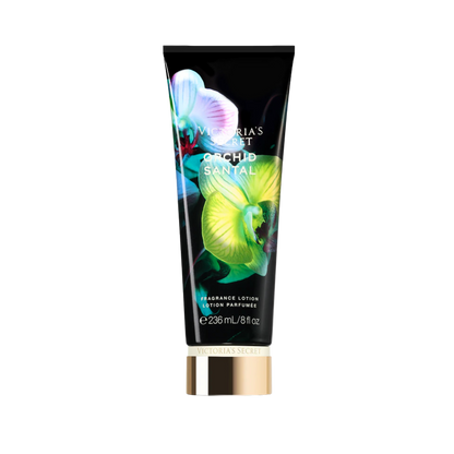 Crema corporal Victoria's Secret con aroma a orquídeas y sándalo, 236 ml, en frasco con tapa blanca.