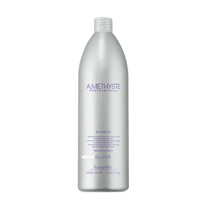Jabón matizador Farmavita Amethyste Silver, shampoo de 1000 ml para cabellos rubios y evitar tonos amarillos.