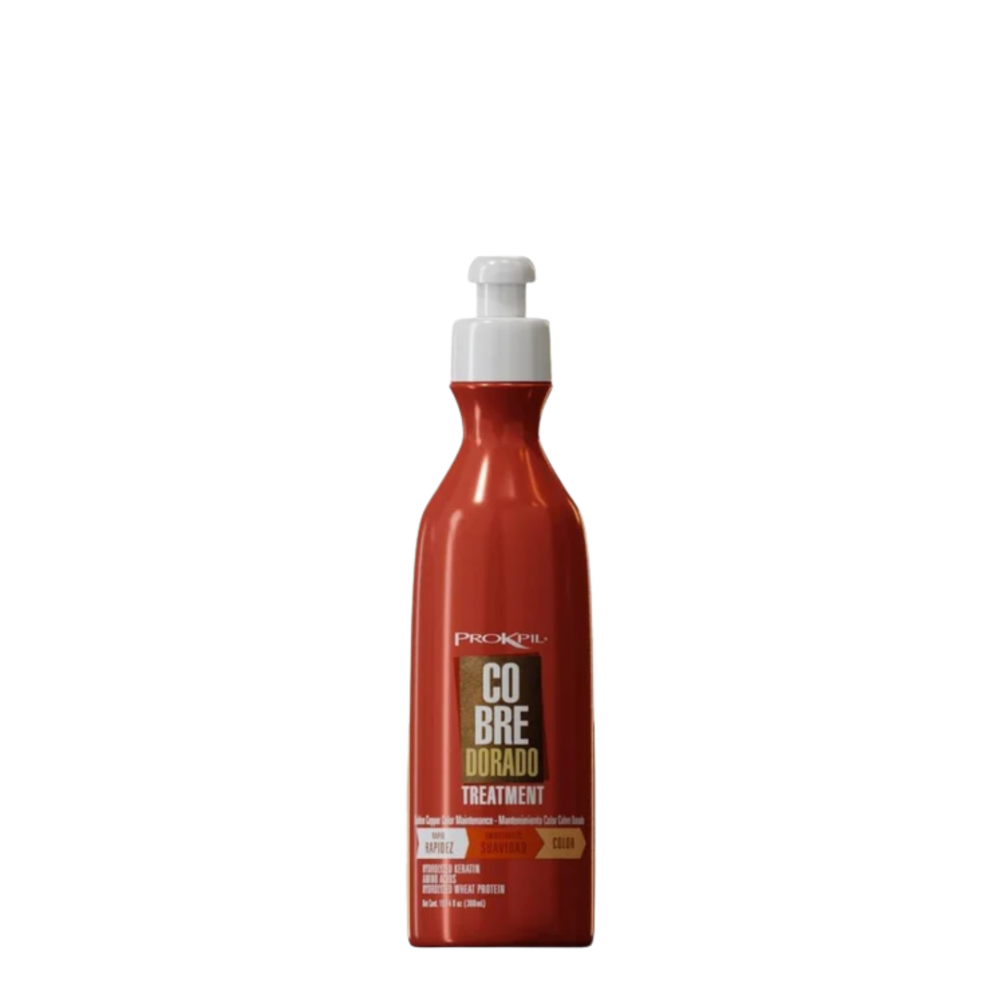 Tratamiento matizador de cobre dorado Prokpil en botella de 300 ml para cabello con acabado brillante y tonalidad cálida