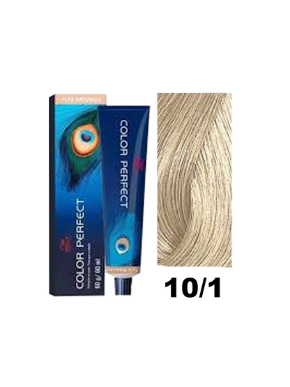 Tinte Color Perfect Wella en tono 10.1, muestra el color rubio claro natural en la botella.