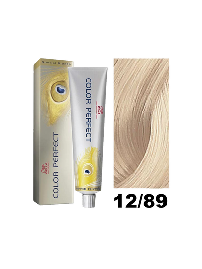 Tinte Wella Color Perfect en tono 12.89, color vibrante y duradero para cabello, con fórmula nutritiva y cobertura uniforme.