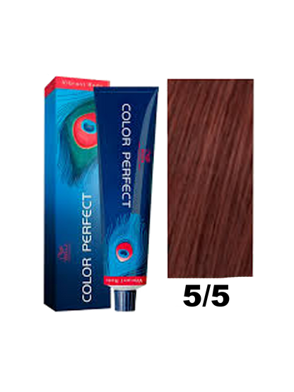 Tinte para cabello Wella Color Perfect tono 5.5, color rubio oscuro con reflejos naturales, en envase de color blanco y etiqueta.