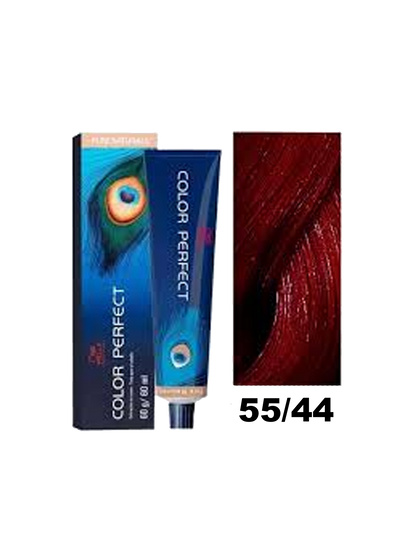 Tinte Wella Color Perfect en tono 55.44, color dorado rubio, con envase y etiqueta visible.
