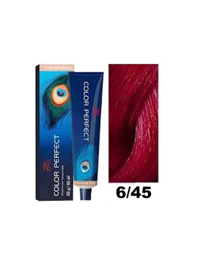 Tinte Color Perfect Wella en tono 6.45, color rubio oscuro con matices dorados, en envase de color blanco y etiqueta visible