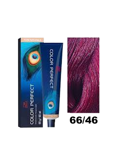 Tinte Wella Color Perfect en tono rubio oscuro con reflejos dorados, en botella de color y textura cremosa.