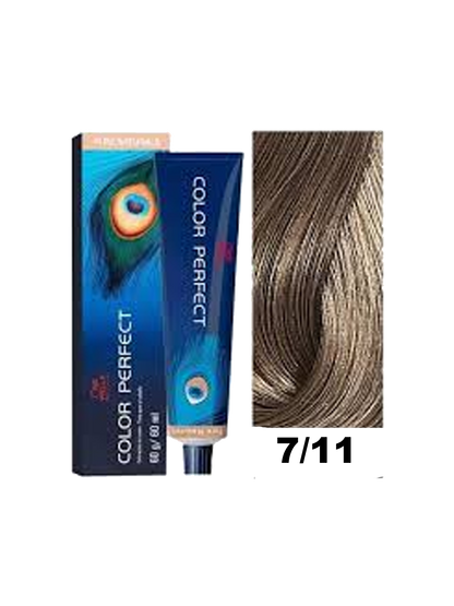 Tinte Wella Color Perfect en tono 7.11, color rubio ceniza, envase visible en la imagen