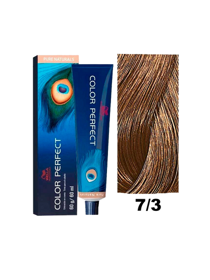 Tinte color Perfect Wella en tono 7.3, crema de color para cabello con acabado natural y cobertura uniforme.