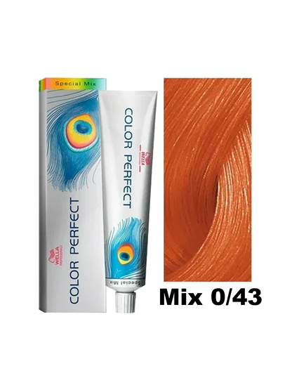 Mezcla de tintura Wella Color Perfect para cabello, color intenso y brillante en un frasco con etiqueta blanca y azul